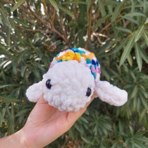 7 Inch  White and Multicolor Crochet Turtle Plush